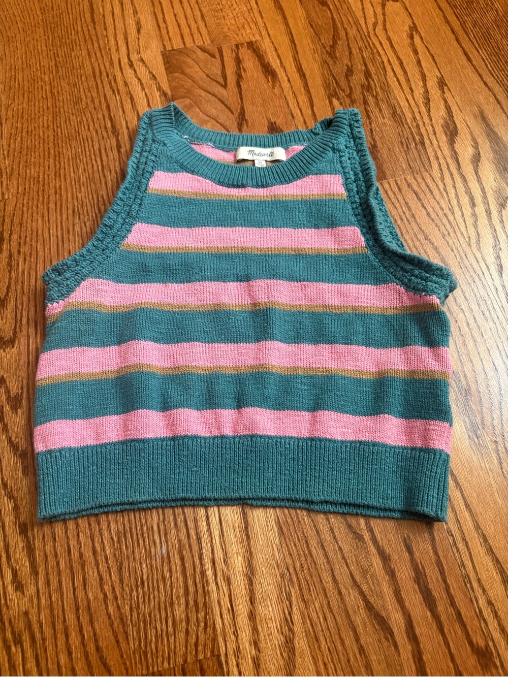 Madewell Teal and Pink Striped Knit Crop Tank
